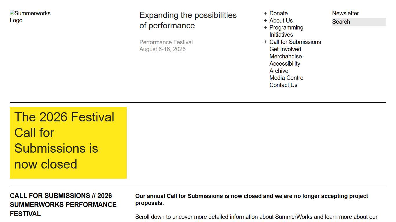 2026 SummerWorks Call for Submissions SummerWorks